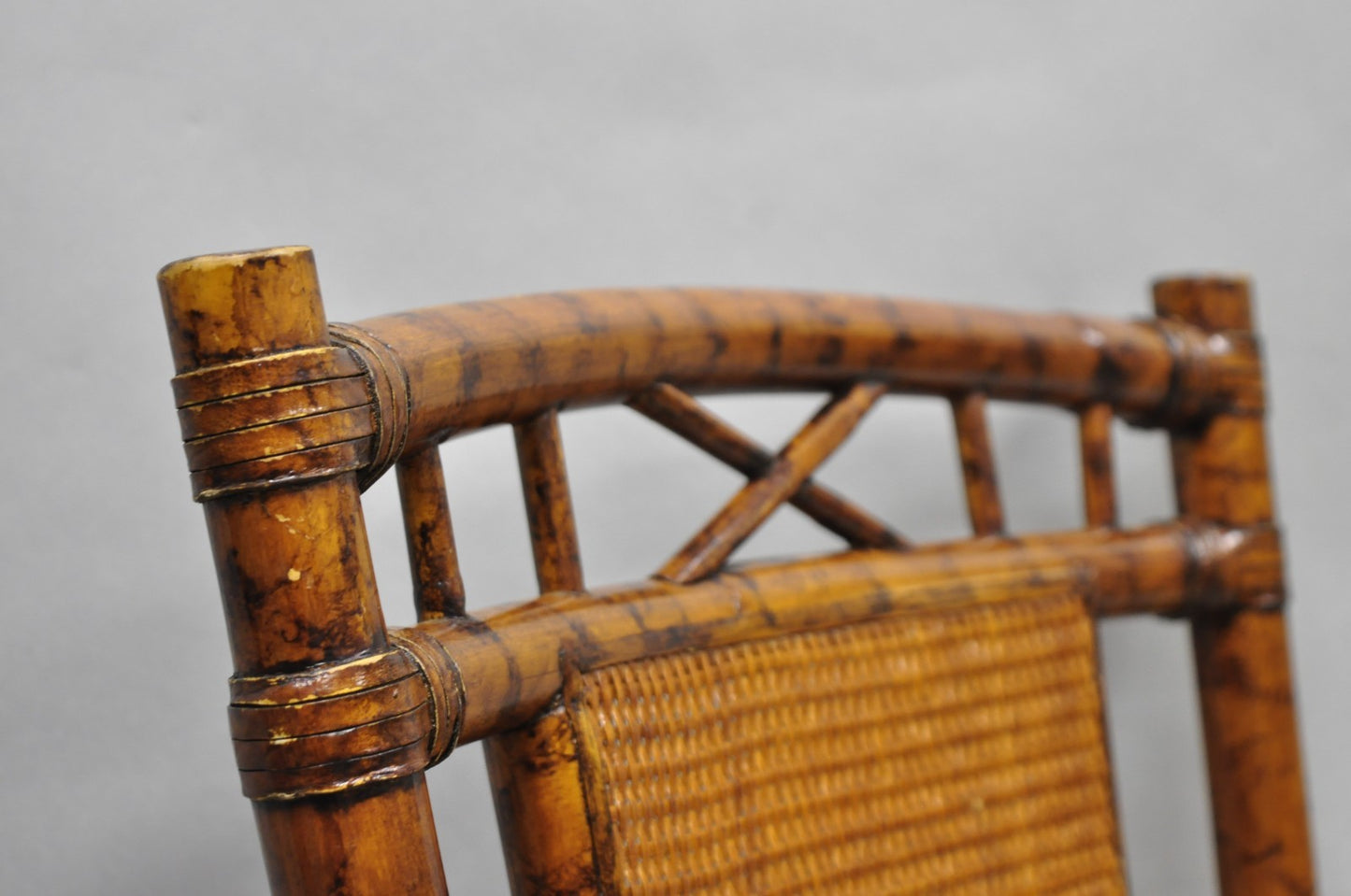 Hollywood Regency British Colonial Burnt Bamboo Cane Dining Chairs - Set of 4