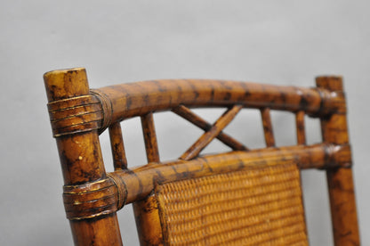 Hollywood Regency British Colonial Burnt Bamboo Cane Dining Chairs - Set of 4