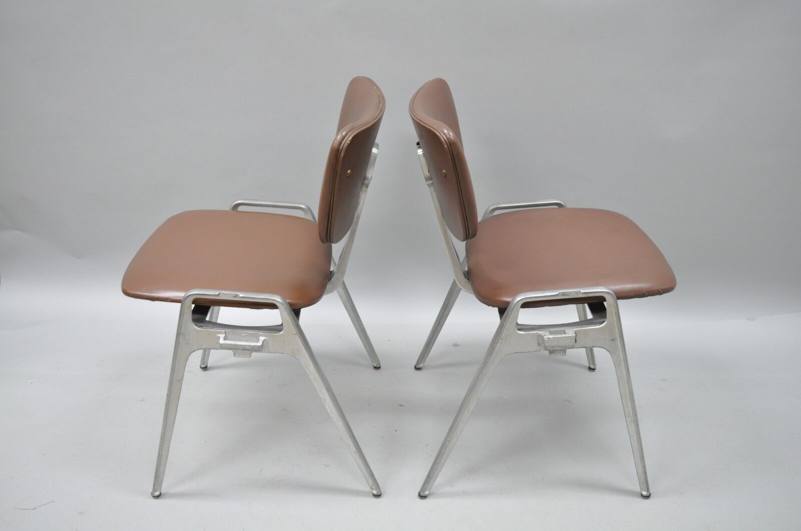 Mid Century Modern Cast Aluminum Stacking Side Chairs by Crucible (A) - a Pair