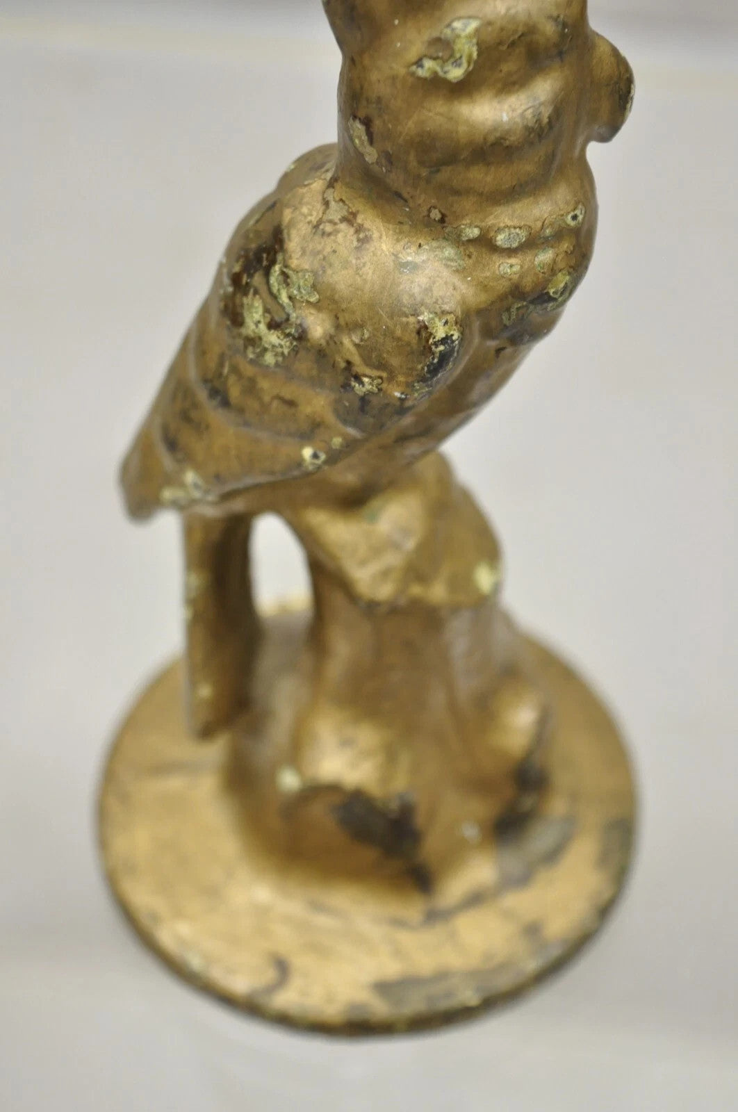 Antique Art Deco Cast Iron Gold Painted 7" Cockatoo Parrot Figurine Doorstop
