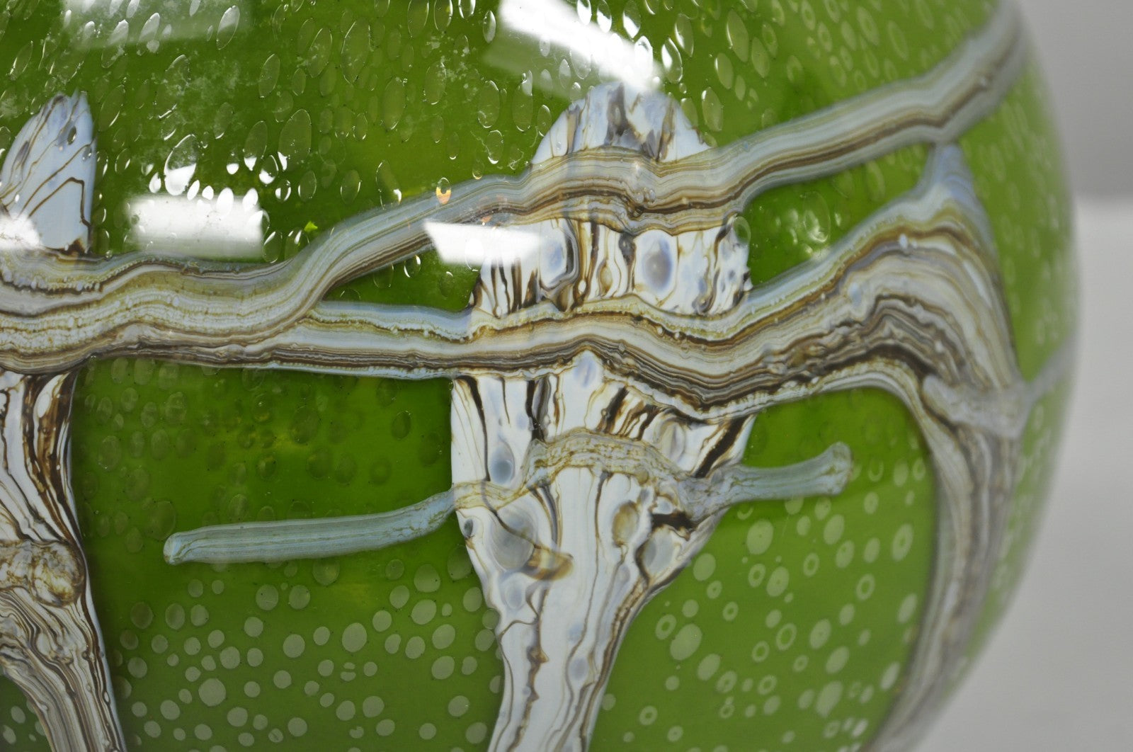 Vintage Italian Mid Century Modern Hand Blown Bubble Glass Green Studio Vase