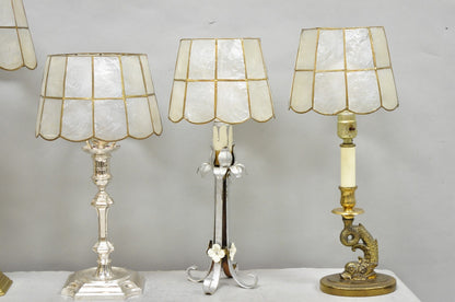 Vintage Italian Hollywood Regency Capiz Shell Gold 7.25 Round Clip On Lamp Shade