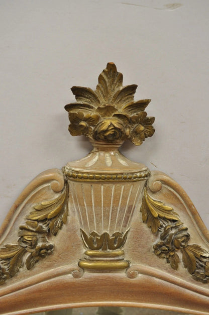 Vintage French Country Provincial Louis XV Style Carved Wood Urn Wall Mirror
