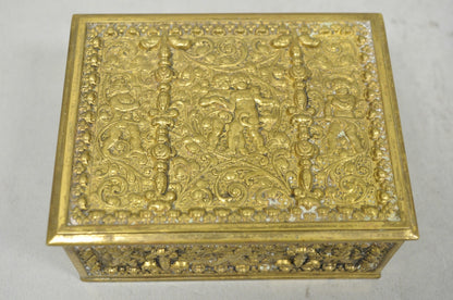 Antique Louis XV Style Brass Bronze Cherub Vanity Jewelry Tobacco Box Humidor
