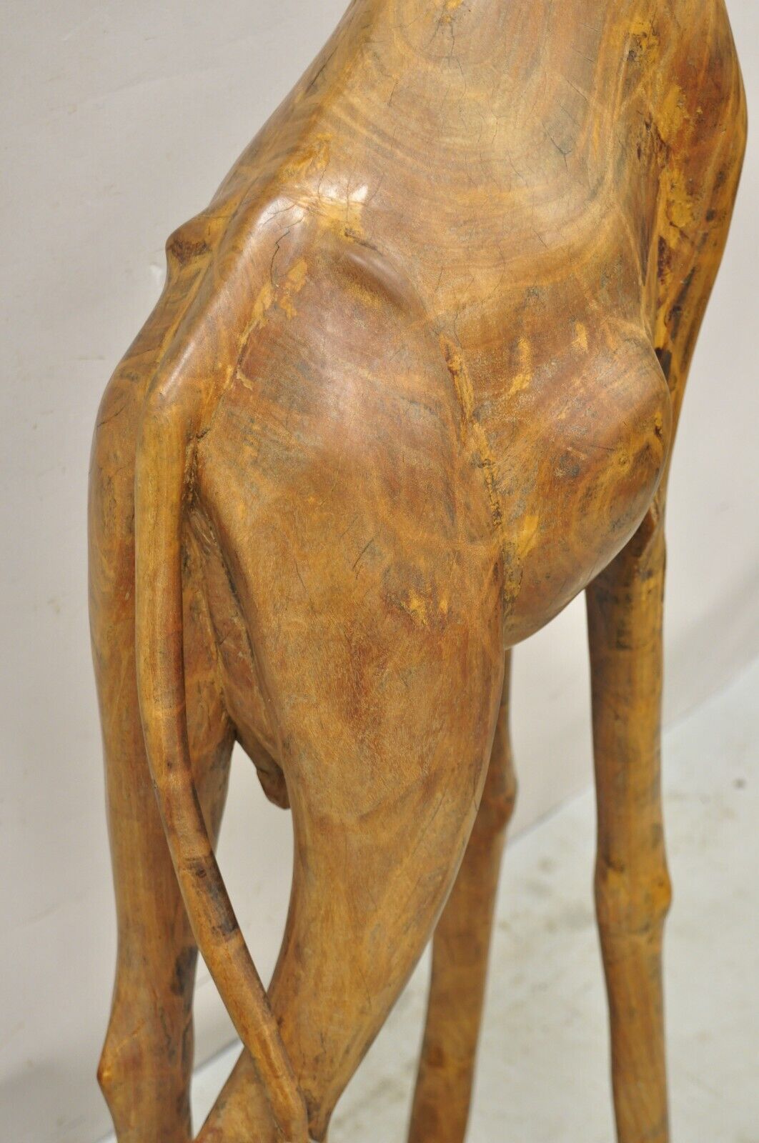 Vintage Solid Carved Wood 72” Tall African Safari Giraffe Statue Sculpture