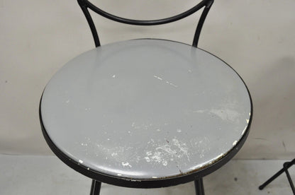 Mid Century Modern Arthur Umanoff Wrought Iron Swivel Counter Bar Stool Pair