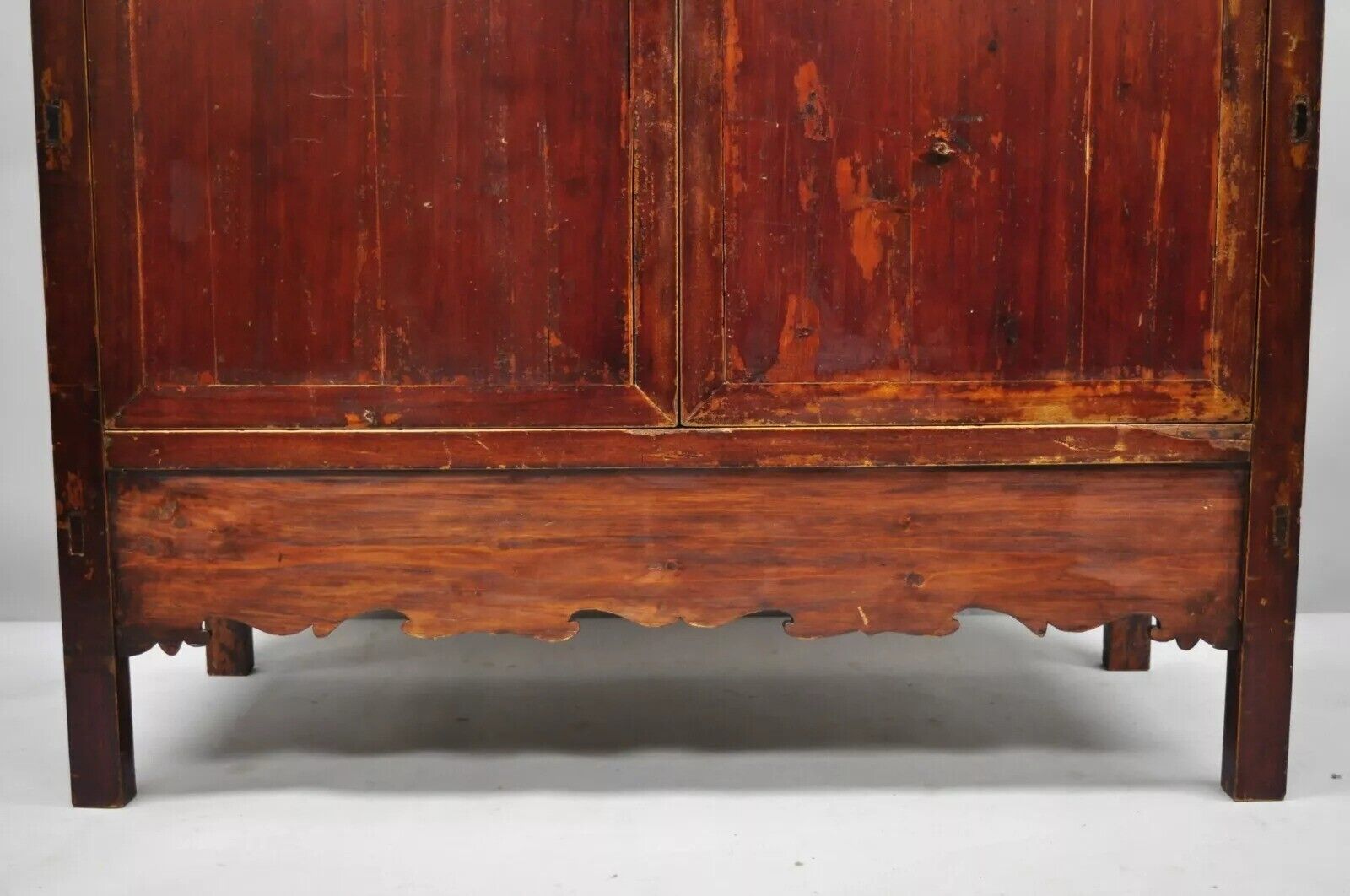 Antique Asian Red Lacquer Oriental Chinese Wedding Cabinet 2 Door Cupboard