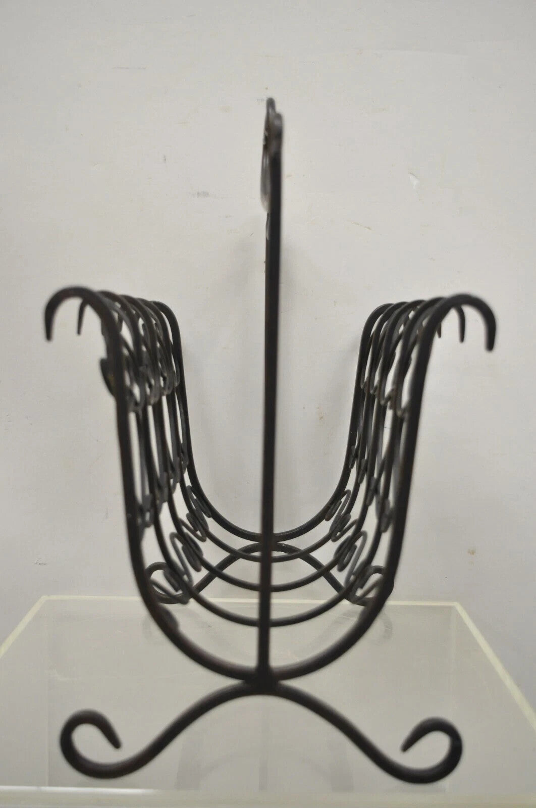 Vintage French Style Scrolling Wrought Iron Magazine Rack Stand with Heart