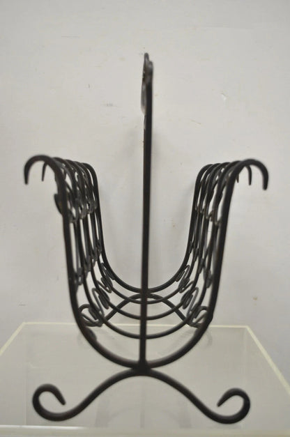 Vintage French Style Scrolling Wrought Iron Magazine Rack Stand with Heart