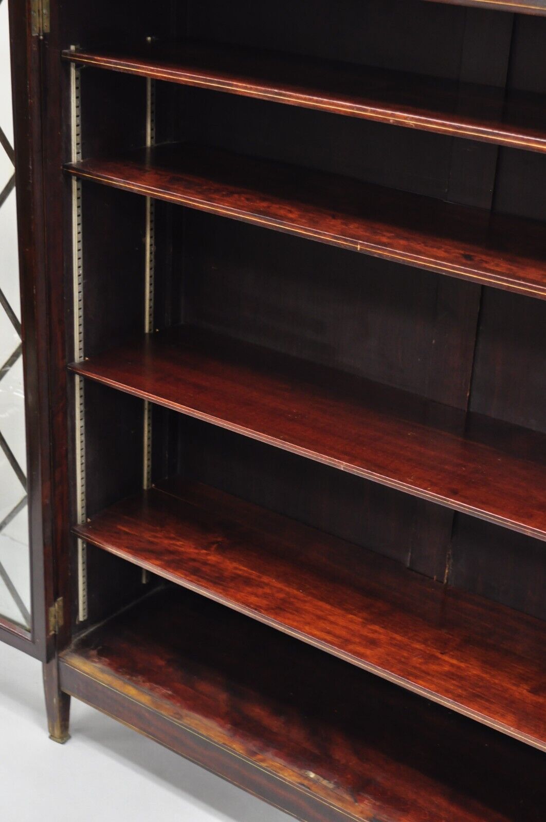 Antique Edwardian Mahogany Lattice Inlaid 2 Door 52" Closed Bookcase