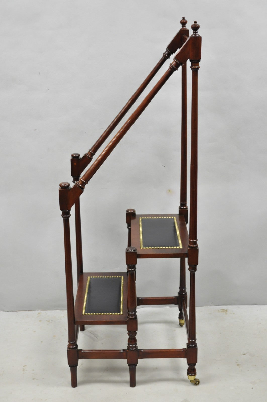 George III Style Mahogany and Black Leather Library Steps by Wellington Hall