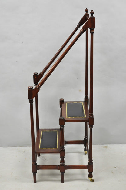 George III Style Mahogany and Black Leather Library Steps by Wellington Hall