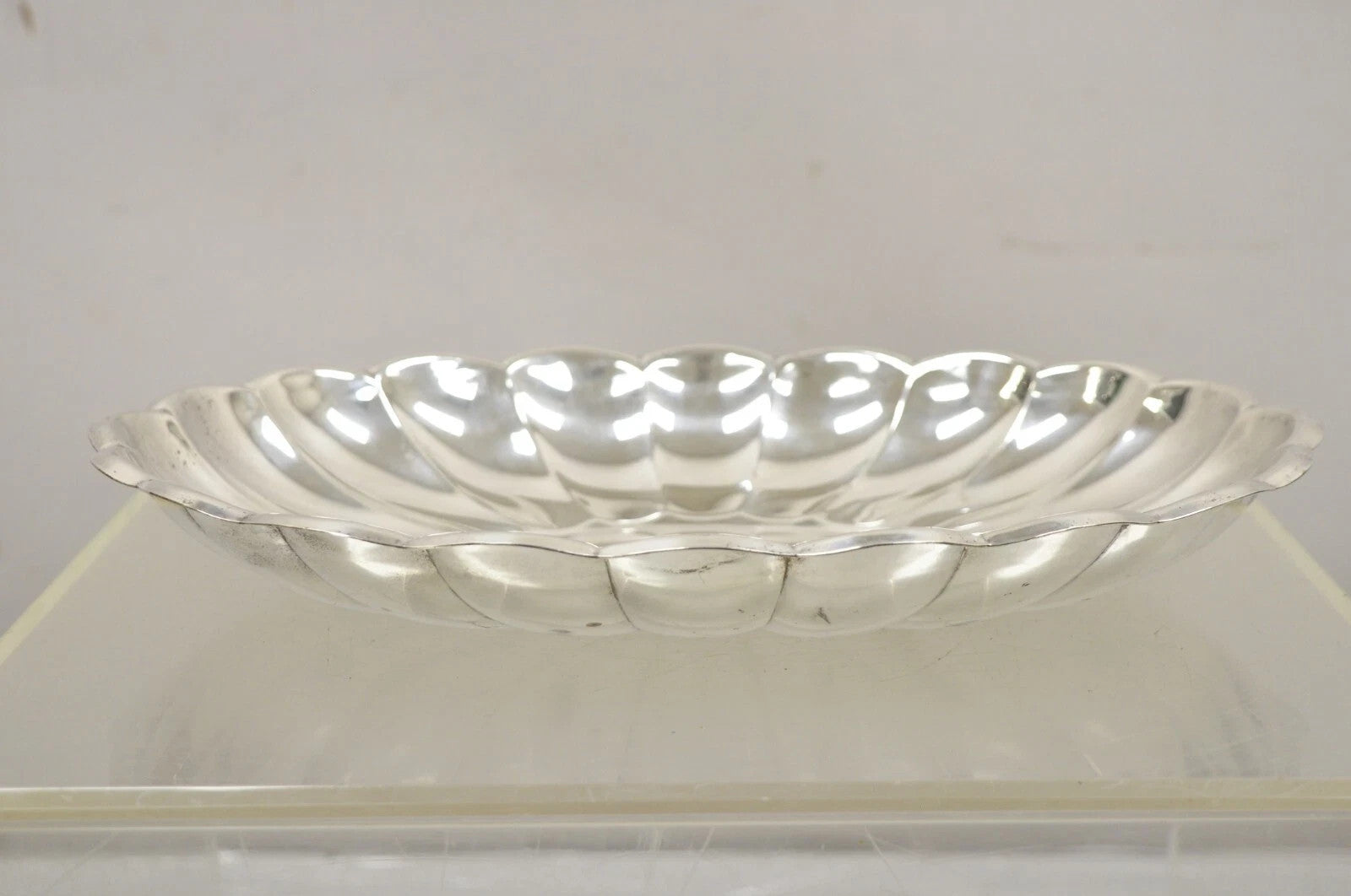 Vintage Regency Style Silver Plated Scalloped Oval Serving Platter Fruit Bowl