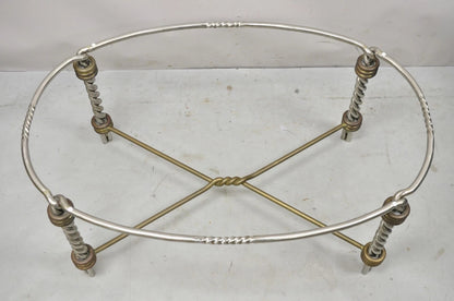 Vintage Italian Neoclassical Style Steel Bronze Twisted Metal Oval Coffee Table