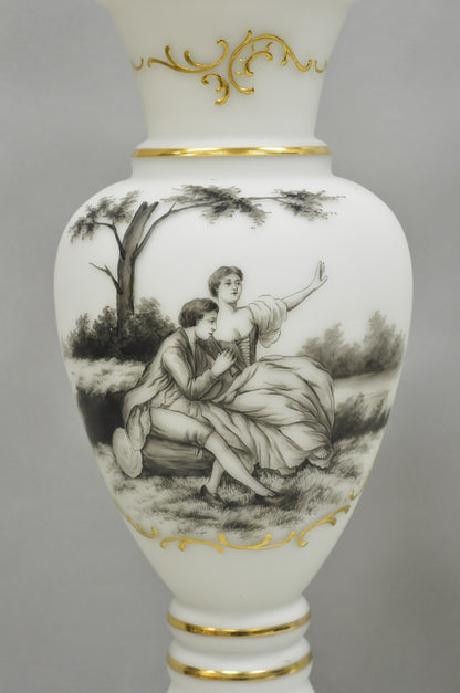 Vintage French Country Renaissance Frosted Glass Urn "Courting" Table Lamp, Pair