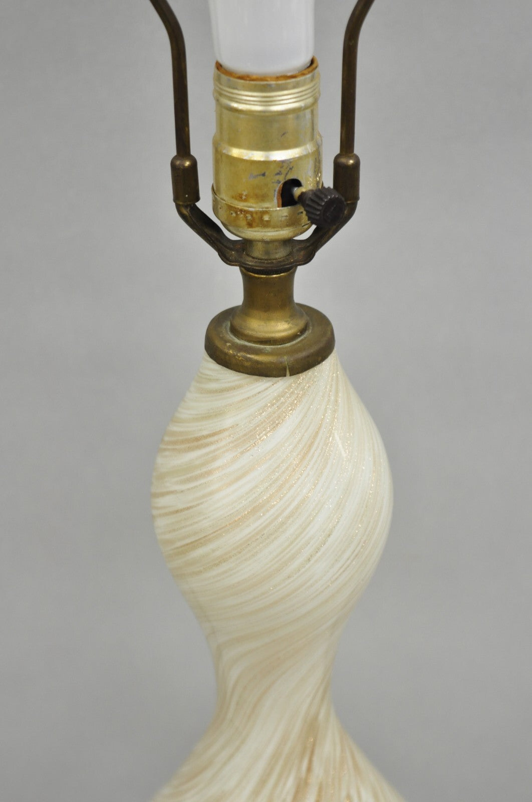 Vintage Mid Century Modern Italian Glass Murano Swirl Table Lamp w/ Gold Flecks