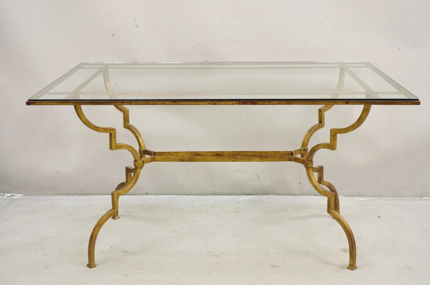 Vintage Italian Hollywood Regency Iron Gold Gilt Lattice Dining Set - 7 Pc Set