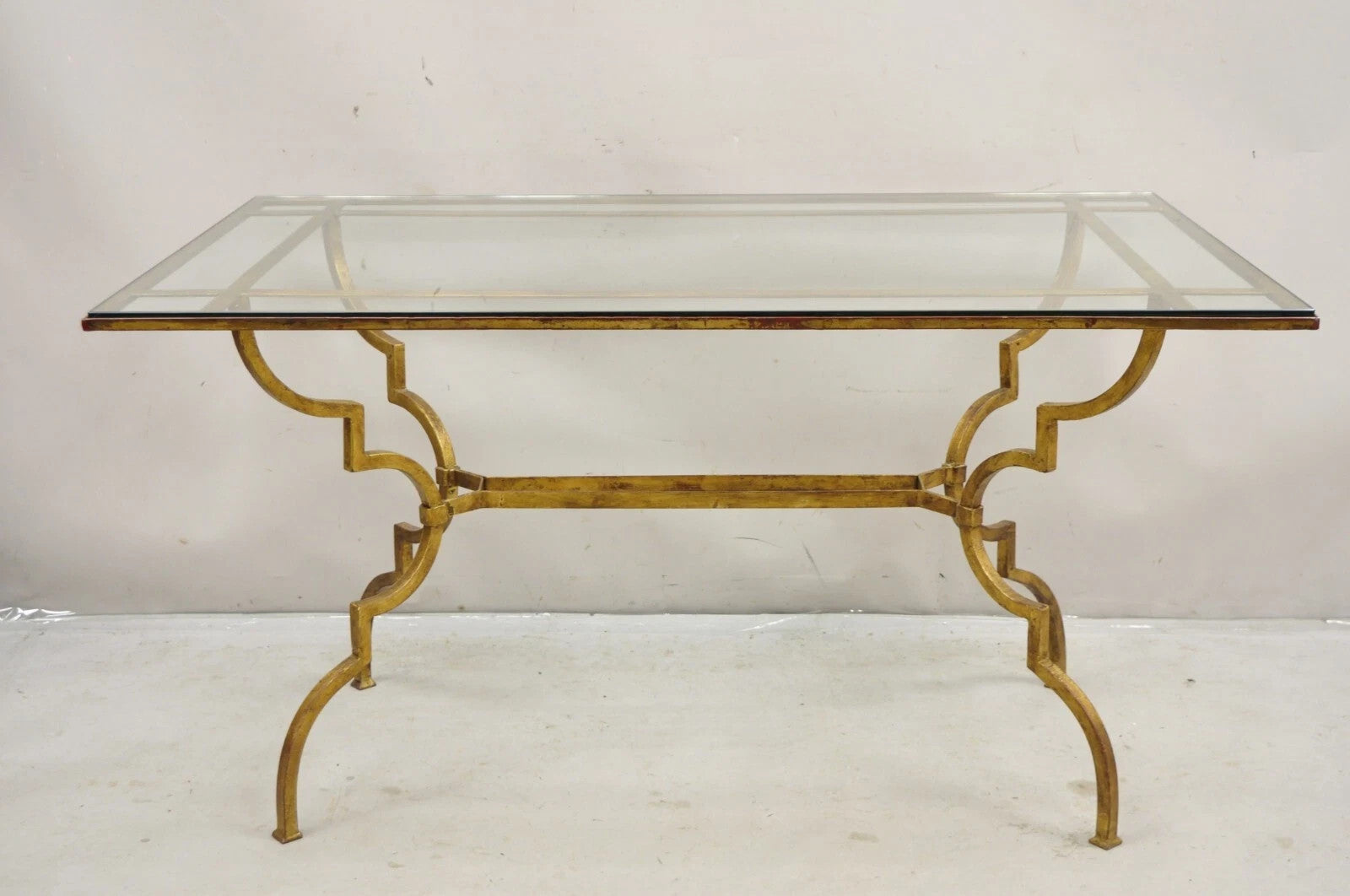 Vintage Italian Hollywood Regency Iron Gold Gilt Lattice Dining Set - 7 Pc Set