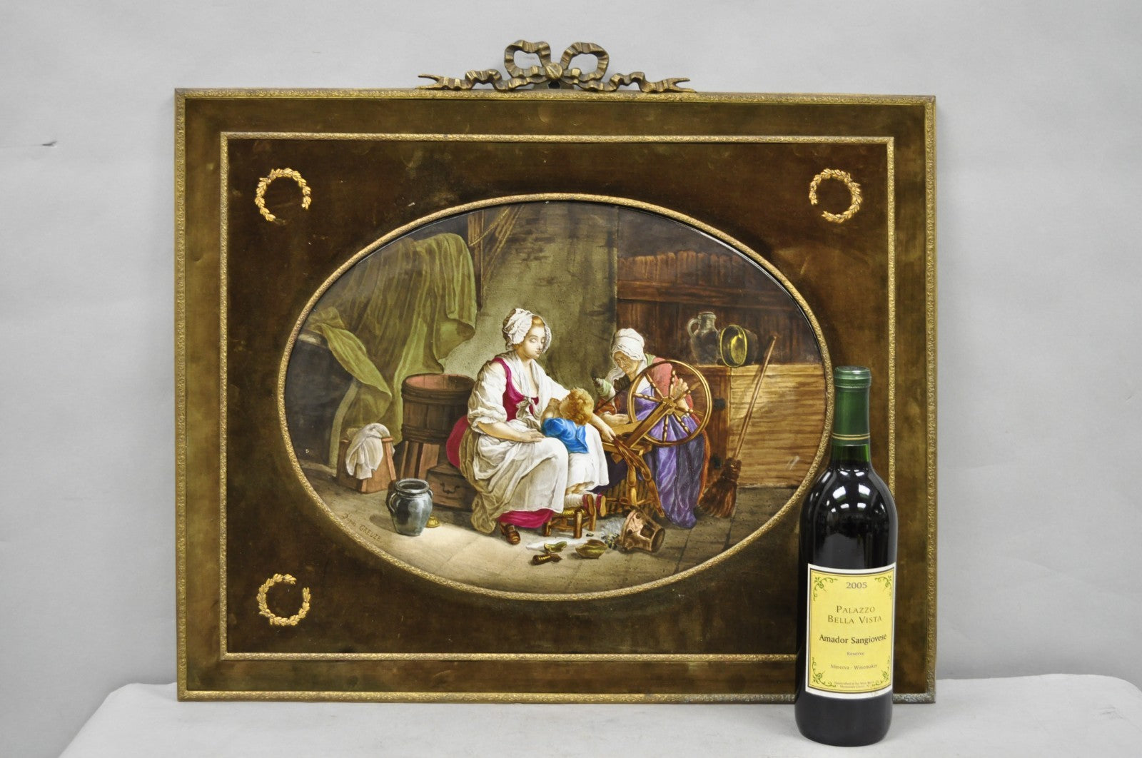 Antique French Painted Porcelain Framed Wall Plaque Signed Jean-Baptiste Greuze