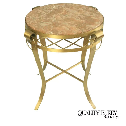 French Neoclassical Round Rouge Marble Top Bronze Gueridon Occasional Side Table