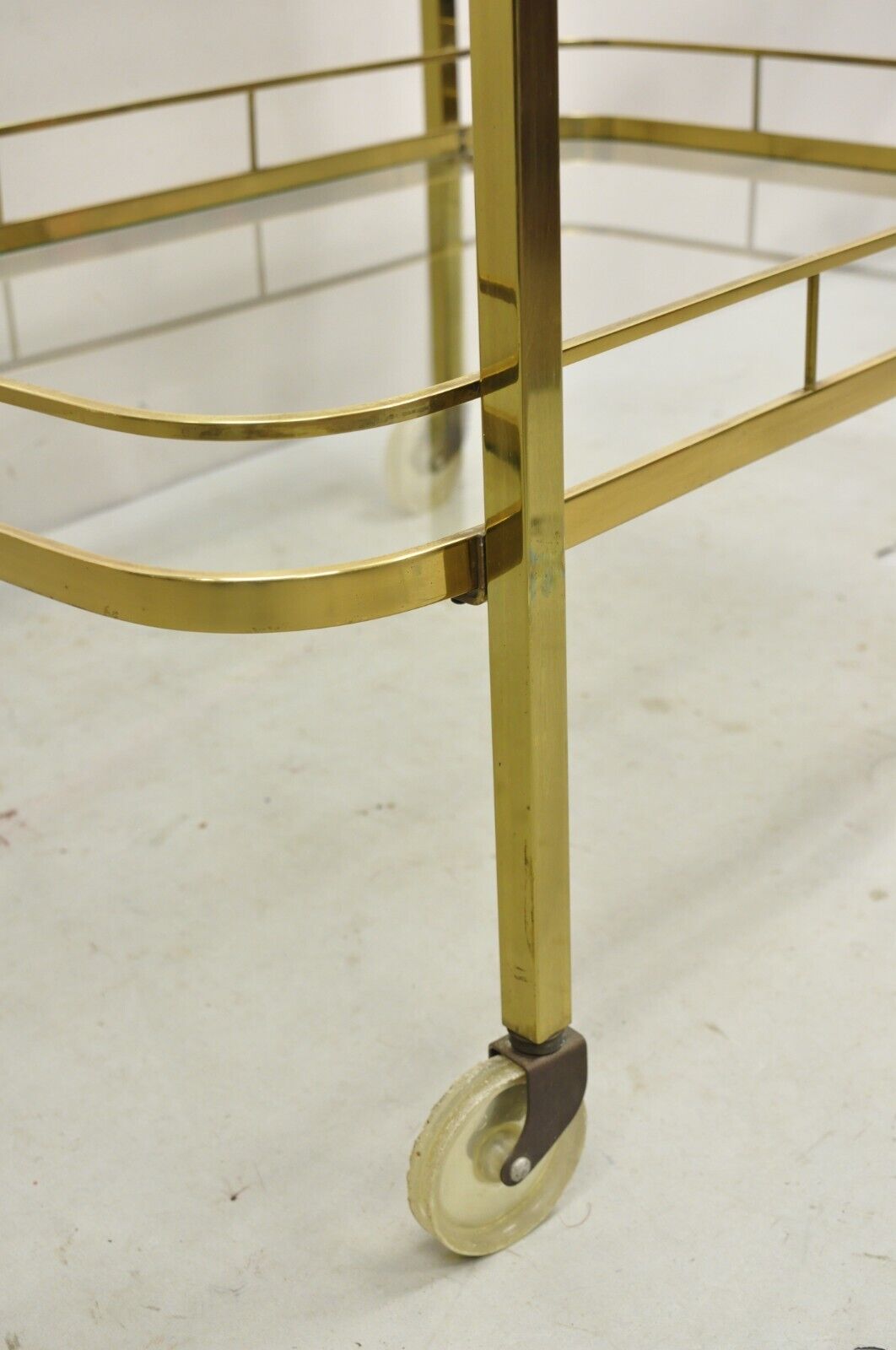 Vintage Mid Century Modern Brass Bar Tea Cart with Glass Shelves