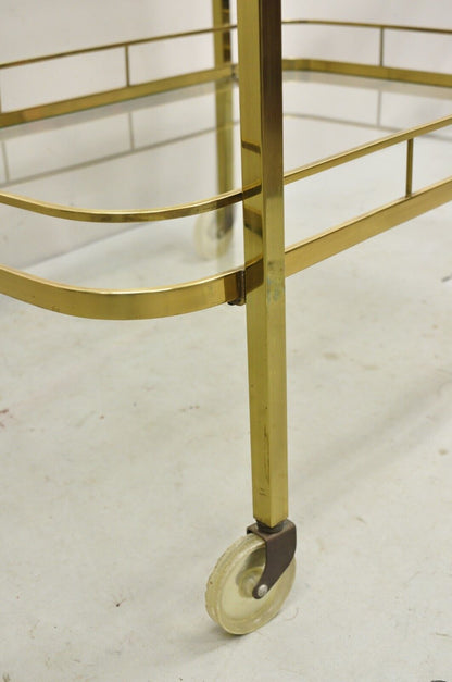 Vintage Mid Century Modern Brass Bar Tea Cart with Glass Shelves