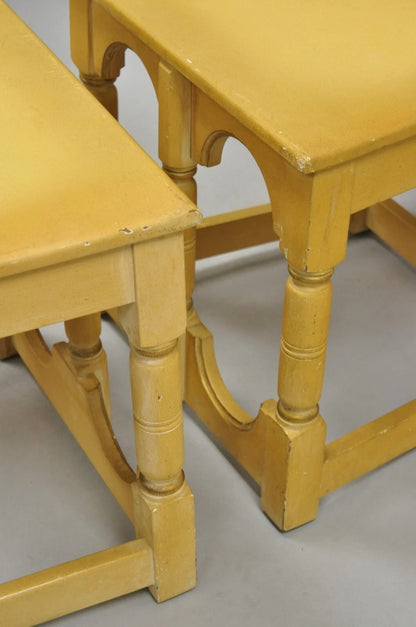 Vintage Gothic Renaissance Painted Hall Altar Console Table Chair Set - 4 Pc Set