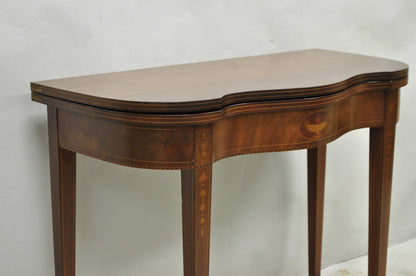 Antique Sheraton Federal Mahogany Urn Inlay Flip Serpentine Console Game Table