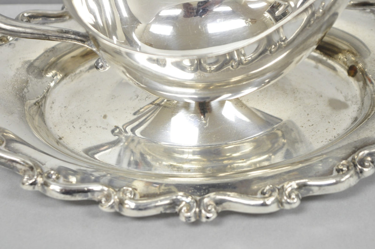 Vintage FB Rogers Silver Plated Victorian Gravy Sauce Boat w/ Attached Dish
