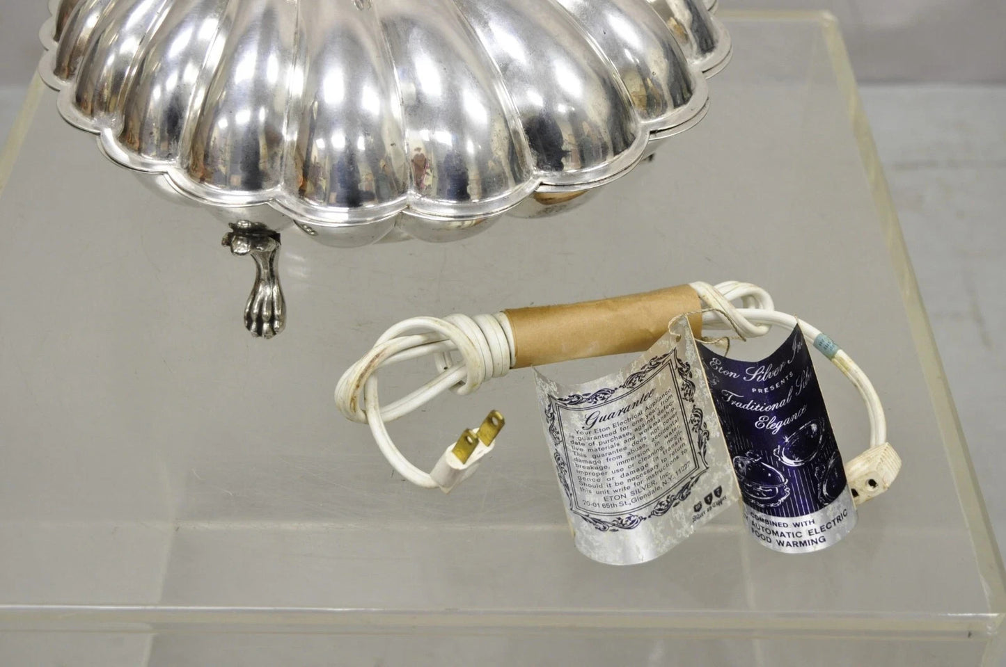 Vintage Eton Dolphin Handle Clam Shell Silver Plated Electrified Serving Warmer