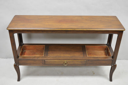 Vintage Baker Dark Cherry Wood Narrow French Console Hall Table w Copper Inserts