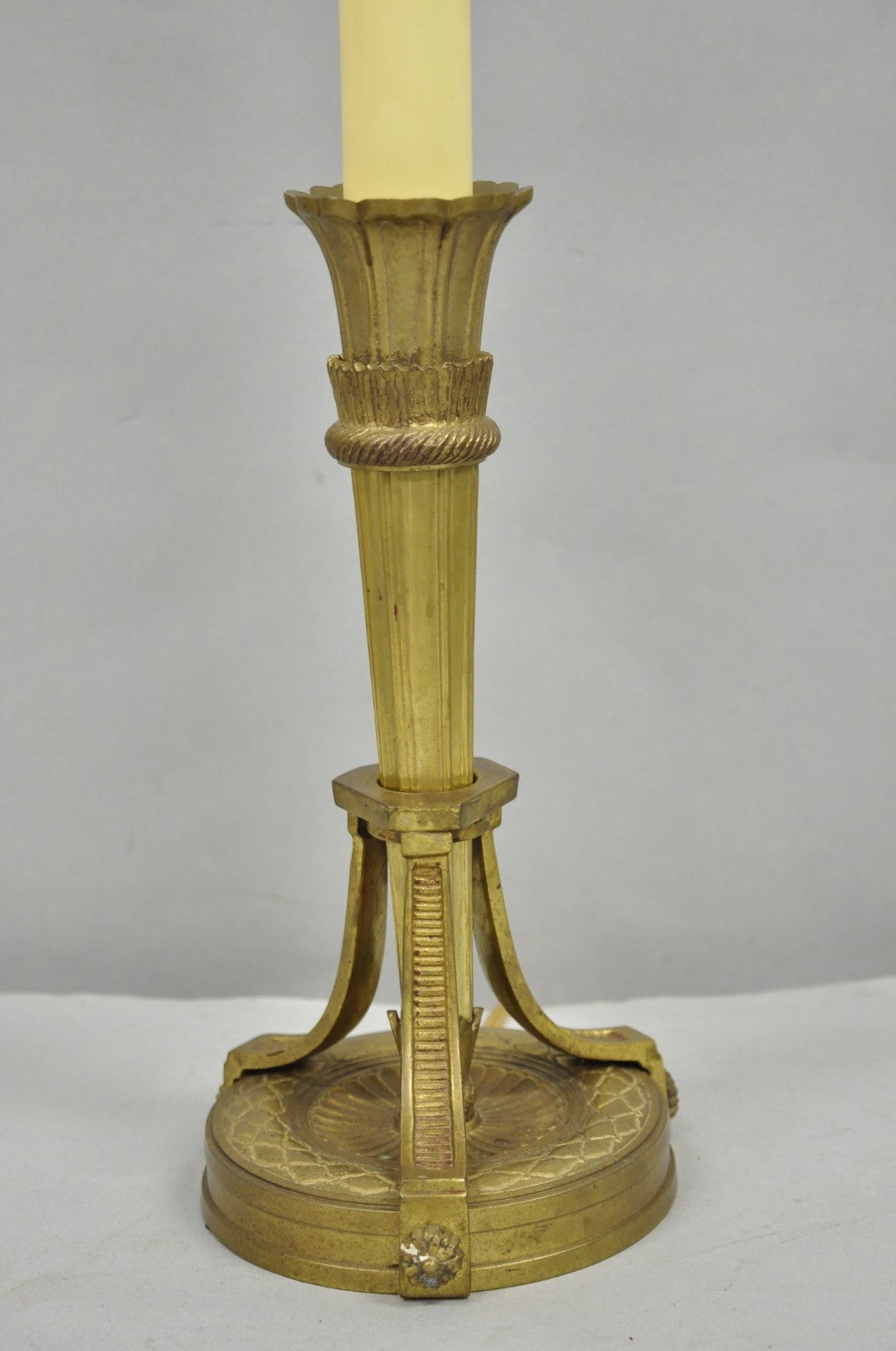 Antique French Empire Neoclassical Bronze "Torch & Arrow" Candlestick Table Lamp