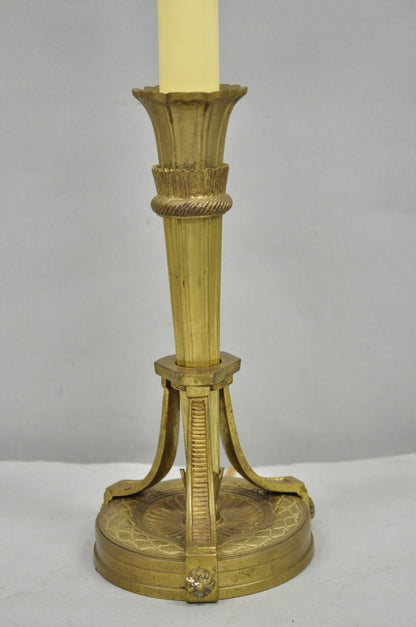Antique French Empire Neoclassical Bronze "Torch & Arrow" Candlestick Table Lamp
