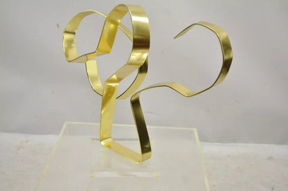Vintage Dan Murphy 1976 Brass Ribbon Modern Abstract Sculpture on Lucite Base