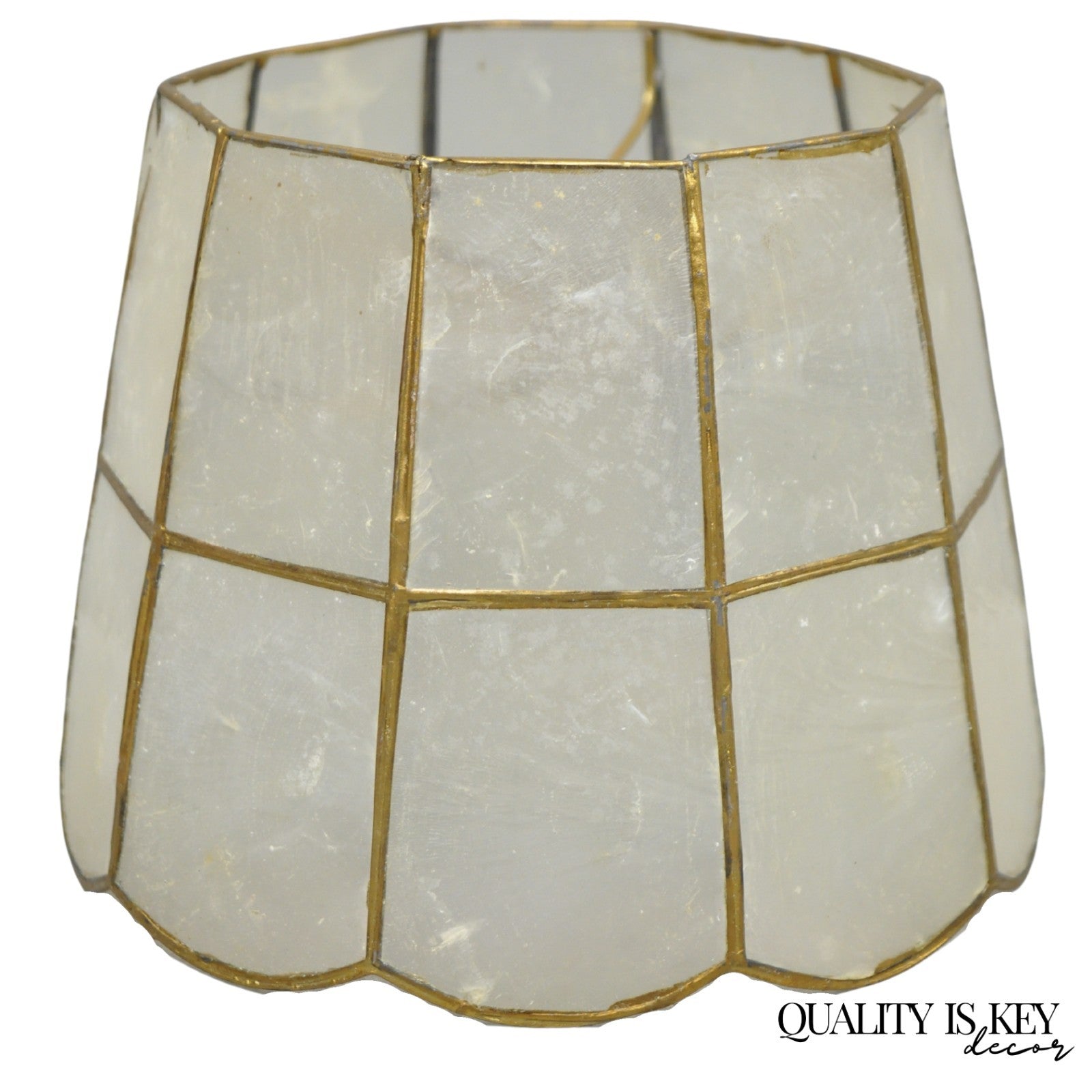 Vintage Italian Hollywood Regency Capiz Shell Gold 7.25 Round Clip On Lamp Shade