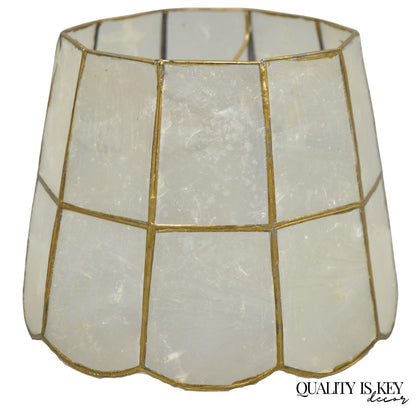 Vintage Italian Hollywood Regency Capiz Shell Gold 7.25 Round Clip On Lamp Shade