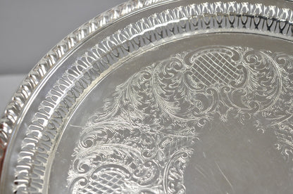 Vintage Leonard Silver Plated Pierced Gallery 12" Round Serving Platter Tray