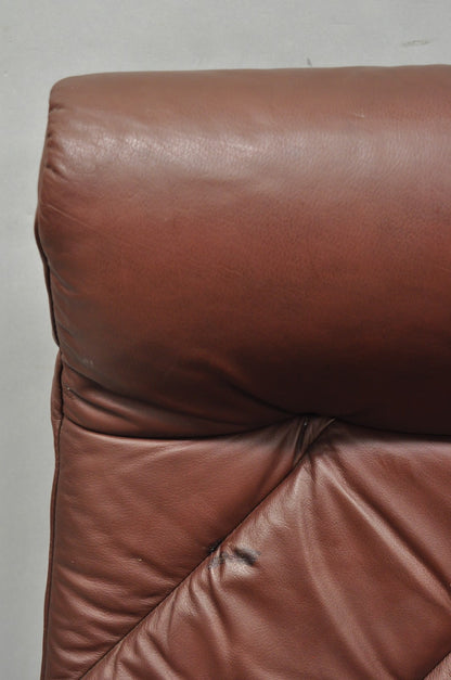 Vintage Ekornes Stressless Brown Leather Reclining Swivel Lounge Chair & Ottoman