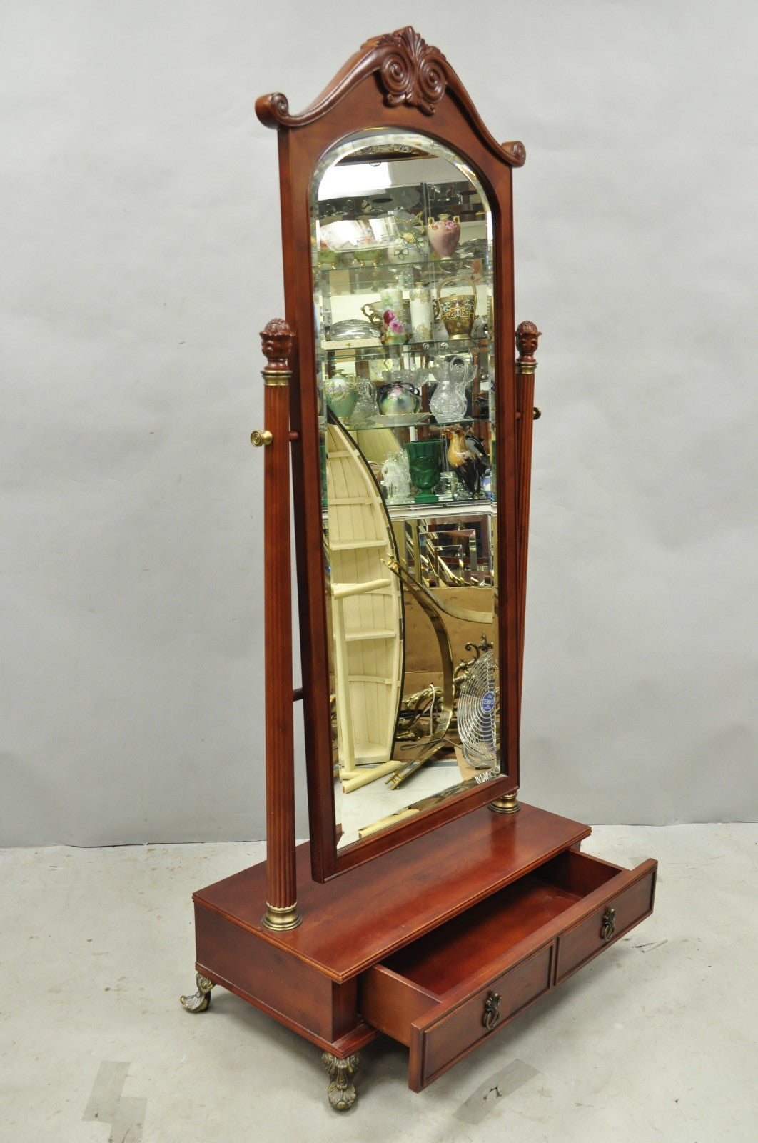 Bombay Company Cherry Wood Victorian Style Standing Cheval Mirror with Drawer