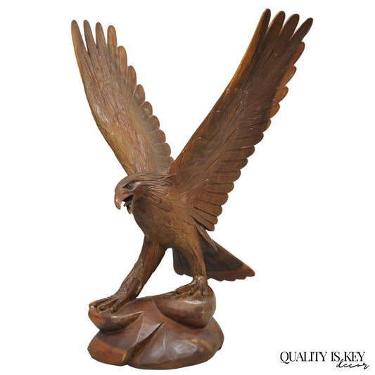 Vintage Black Forest 24" Hand Carved Wood Bald Eagle Figure Statue Sculpture