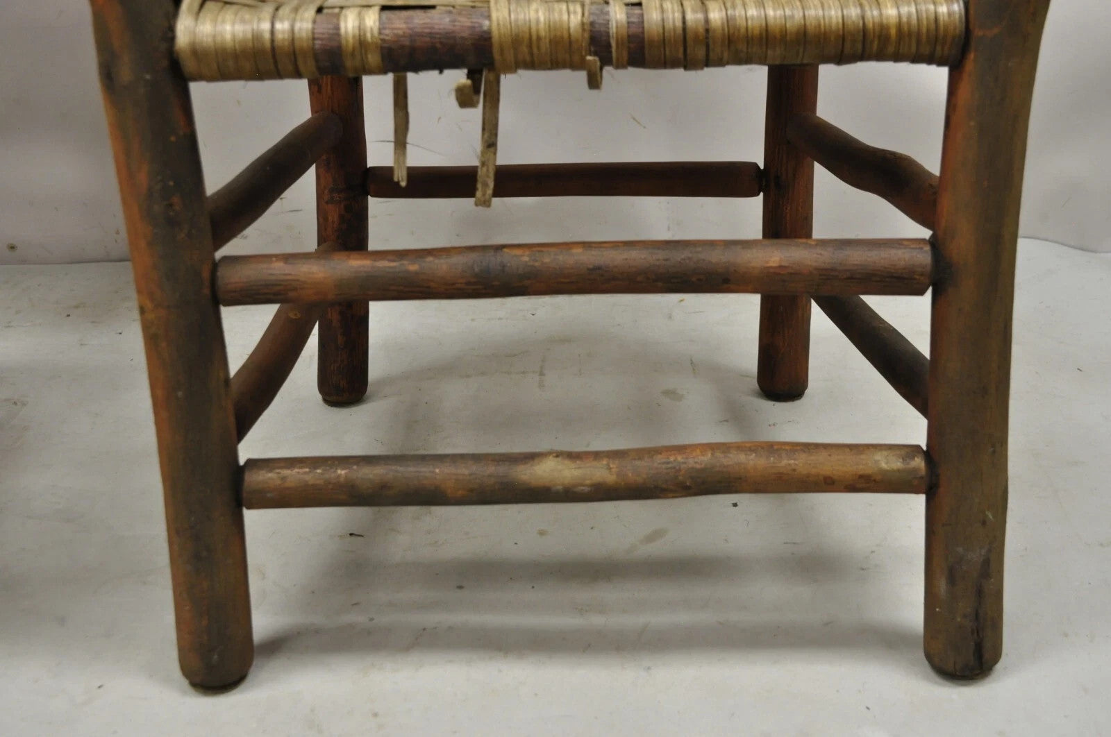 Adirondack Old Hickory Style Tree Branch Wood Frame Rattan Lounge Chairs a Pair