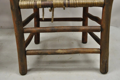 Adirondack Old Hickory Style Tree Branch Wood Frame Rattan Lounge Chairs a Pair