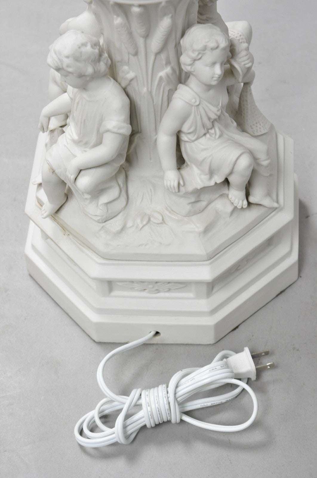 Vintage French Bisque White Porcelain Maritime Figural Cherubs Table Lamp