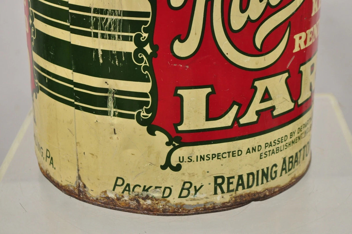 Vintage Raco 25 lbs. Advertising Lard Tin Metal Can Reading PA Twin Handles