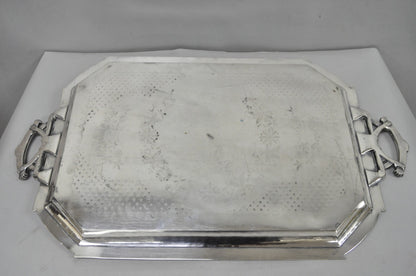 Antique Rogers Smith & Co Art Nouveau Large Silver Plated Crane Bird Etched Tray