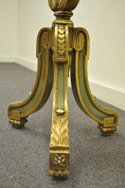 Antique French Louis XVI XV Carved Giltwood Green & Gold Oval Fireplace Screen