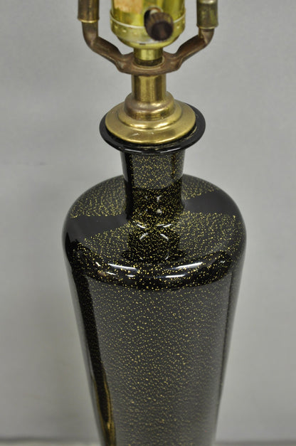 Vintage Mid Century Modern Black Glass w/ Gold Speckles Urn Table Lamps - a Pair