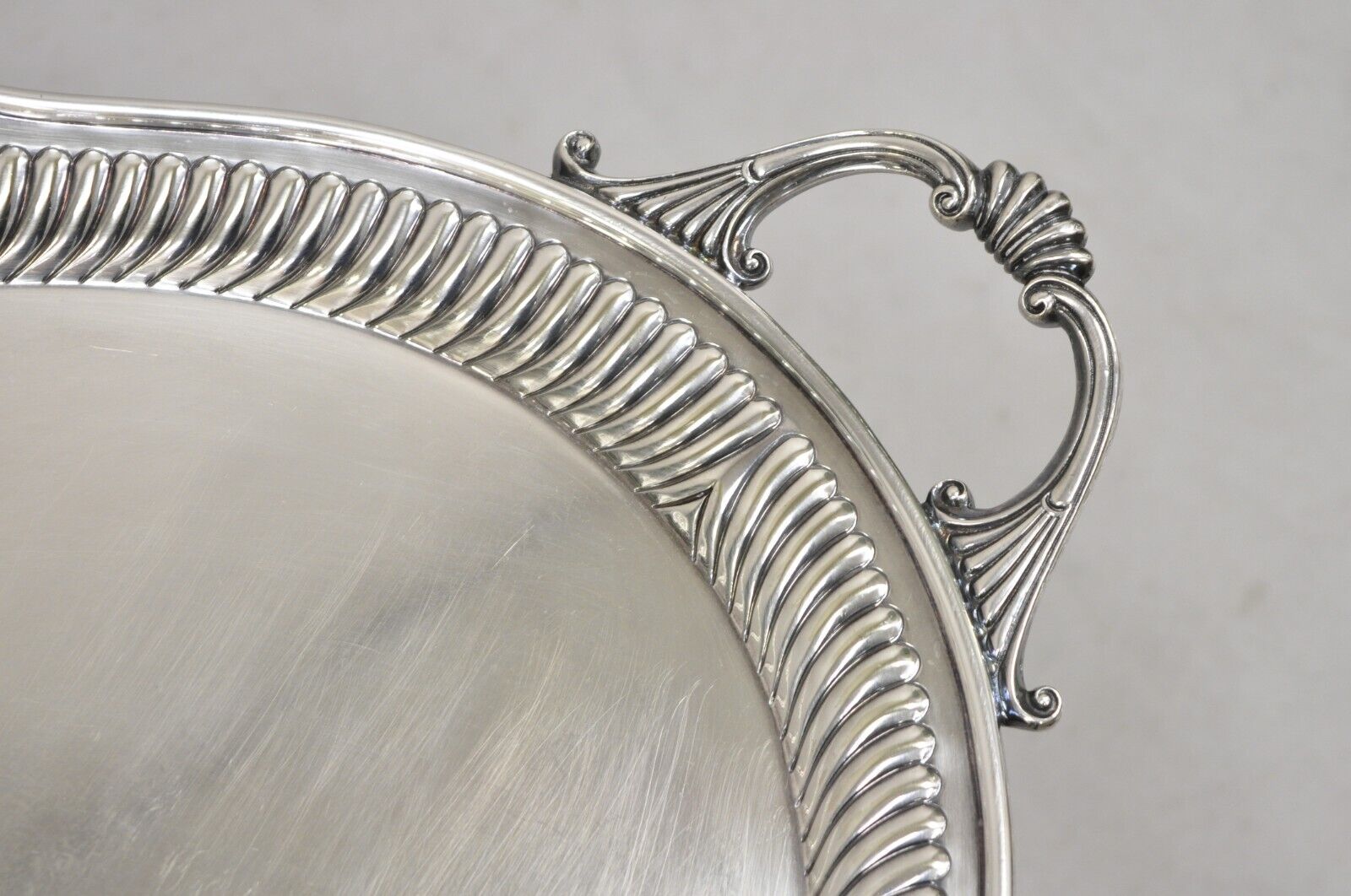 Antique English Edwardian Eagle & Crown Engraved Oval Serving Platter Tray
