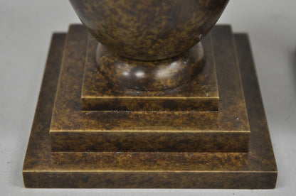 Antique French Art Deco Bronze Fluted Altar Vase w/ Butterfly Moth - a Pair