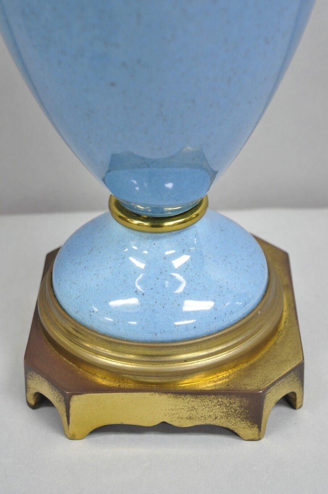 Vintage French Neoclassical Style Blue Porcelain Urn Form Brass Table Lamp